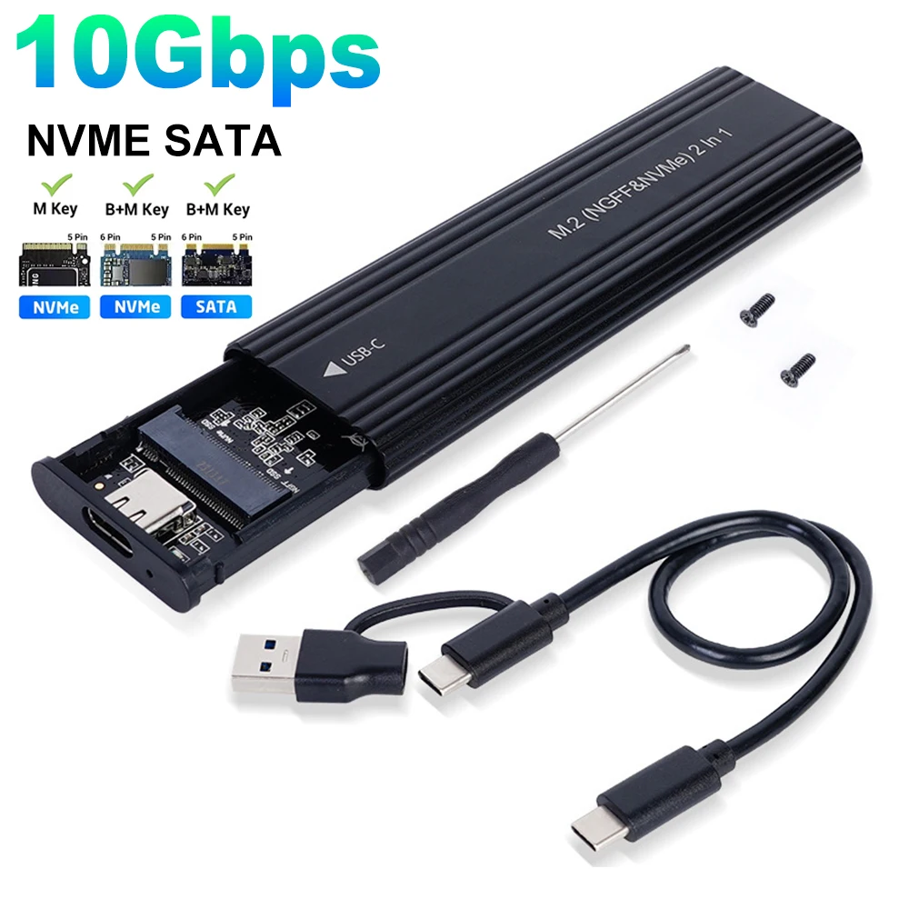 M2 SSD-behuizing NVME SATA Dual Protocol M.2 naar USB Type C SSD-behuizingsadapter NVME SATA SSD-schijfbox Ondersteunt M-toetsen en B&M-toetsen