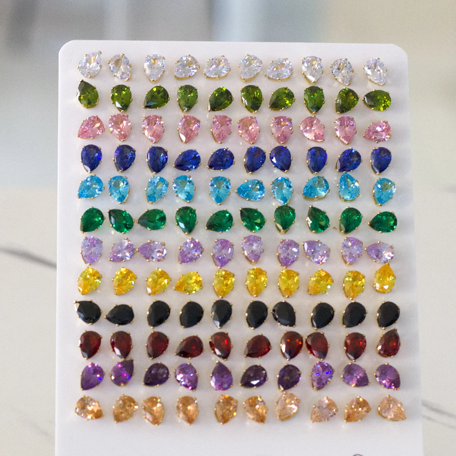 Wholesale Earrings 60Pairs 6MM Colorful Square Round Water Drop Cubic Zirconia Stainless Steel Hypoallergenic Stud Earrings