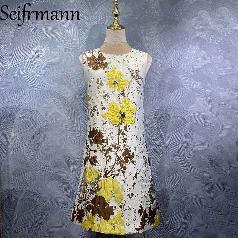 

Seifrmann 2026 Summer Women's clothing New Fashionable Round Neck Sleeveless Nail Bead Jacquard Dress