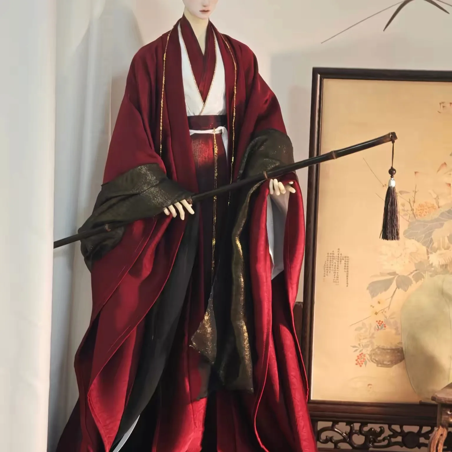 1/4 1/3 Scale BJD Ancient Costume Red Robe Hanfu Dress Warrior Outfit For MSD SD13 Girl ID75 Strong Body Doll Accessories A1634