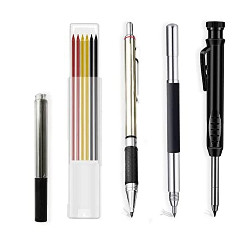 

Solid Carpenter Pencil Kit With 15 Refills,Mechanical Carpenter Pencil With Double Head Engraving Mark Pen