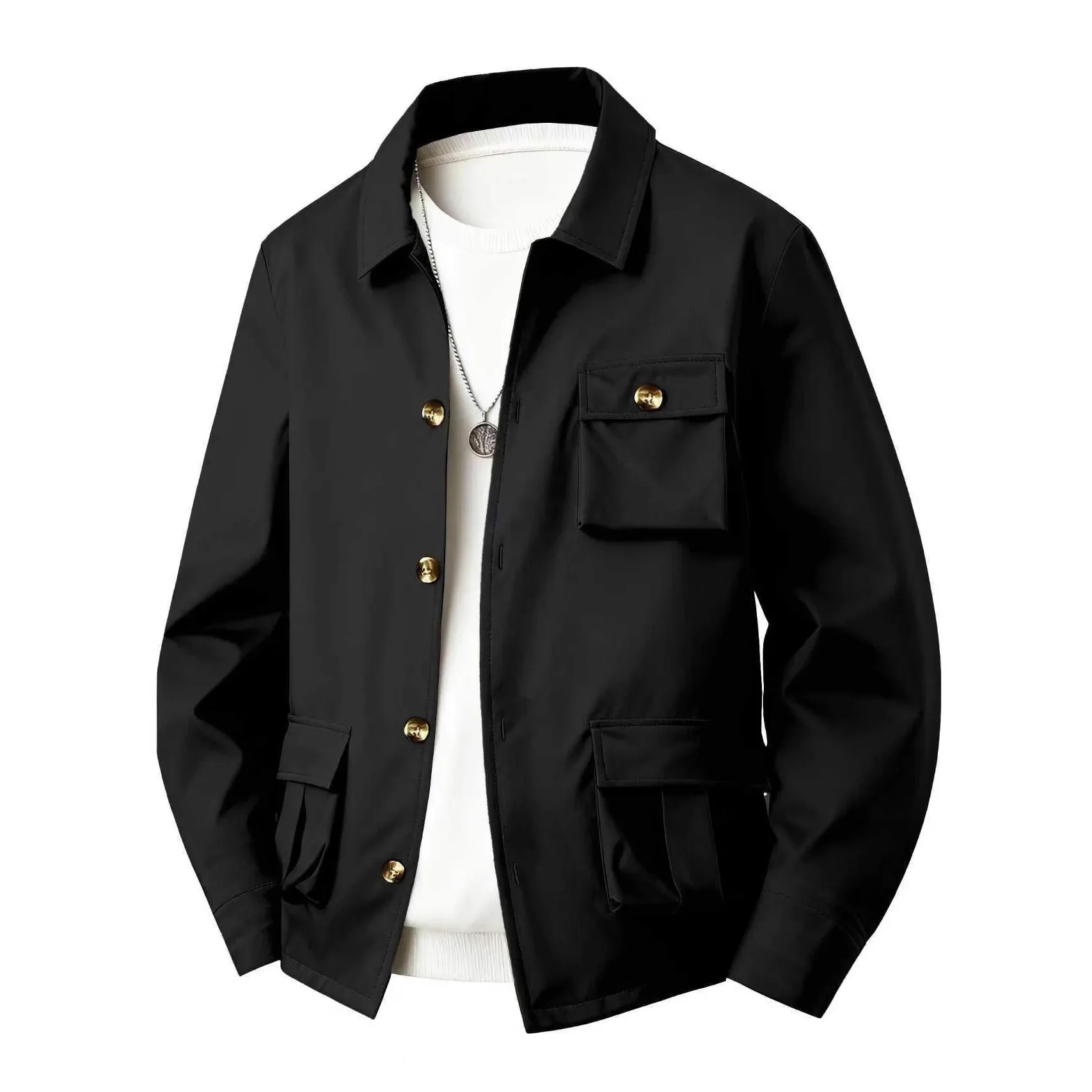 Men's Solid Color Multi-pocket Tooling Simple Style Long-sleeved Casual Versatile Waterproof Jacket