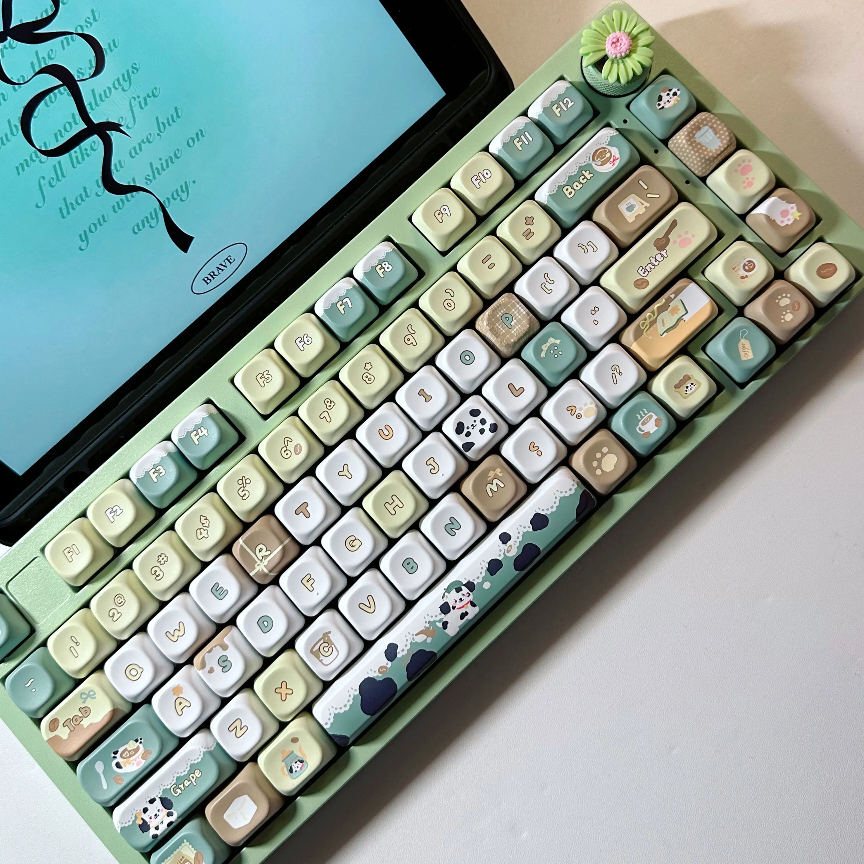 Coffee Spotted Dog Theme Keycap MOA Cherry Profile PBT Thermal Sublimation Cute Puppy Keycaps for MX Switch Mechanical Keyboard