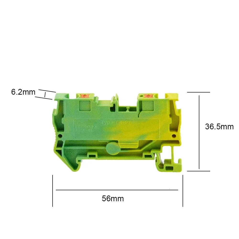 10Pcs PT-4-PE Din Rail Ground Terminal Block Spring Feed Through Connection Push In PT4-PE Wire Conductor