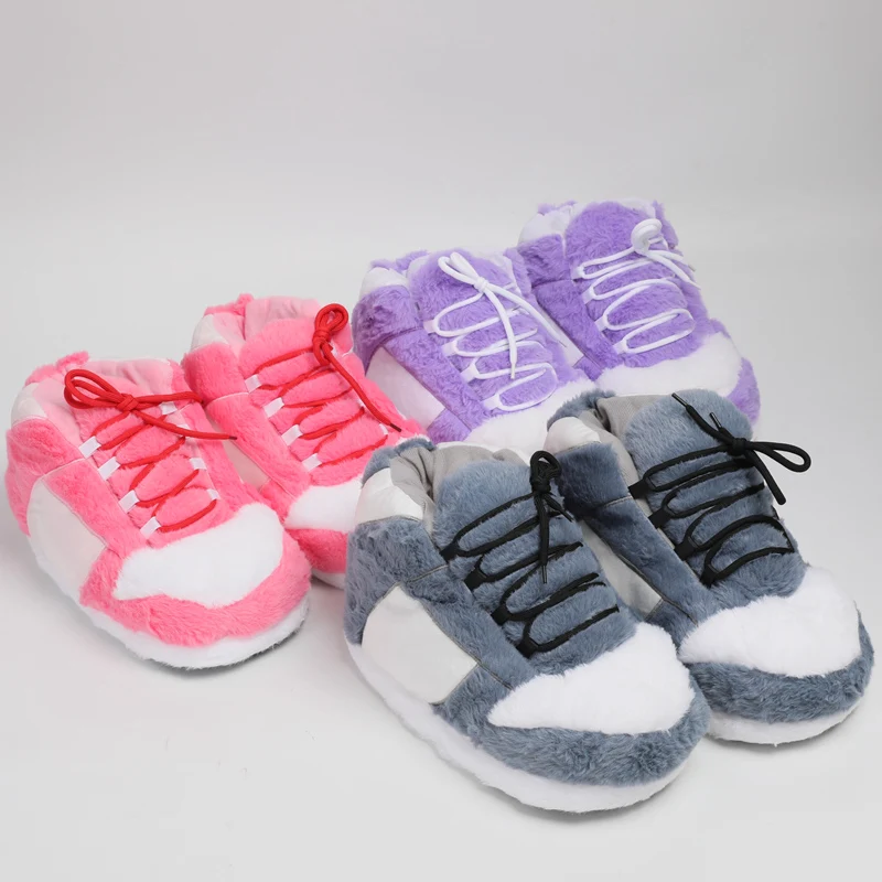 Ciepłe pluszowe kapcie-sneakersy, modne antypoślizgowe futrzane miękkie buty domowe puszyste unisex wygodne klapki domowe uniwersalny rozmiar do użytku wewnątrz pomieszczeń