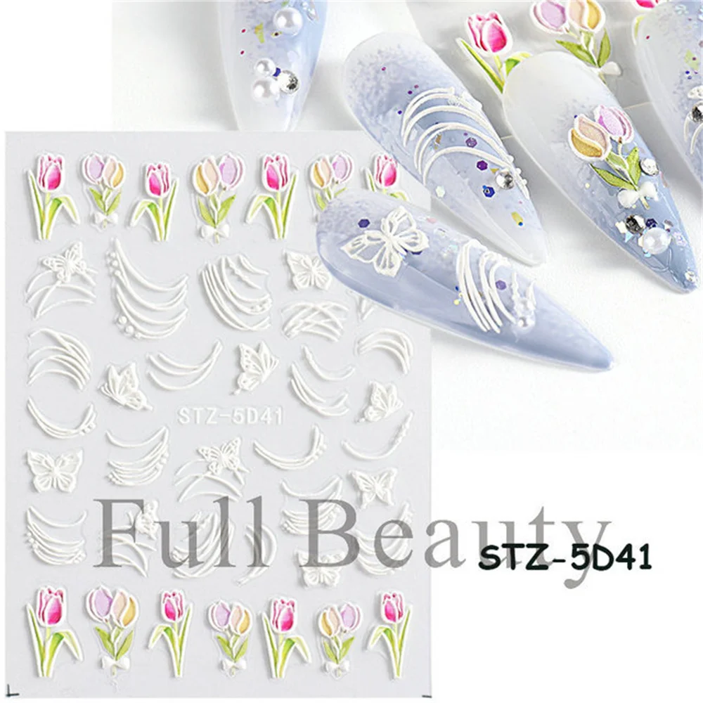 Nail Art Stickers Simple And Delicate Relief Tulip Nail Stickers Nail Supplies And Manicure Tools 5d Nail Sticker High Quality