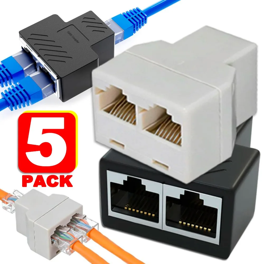 RJ45 Splitter Adapter 1 To 2 Dual Female Port CAT5/6 LAN Ethernet Socket Network Straight-through Shielded Three-way Adapters