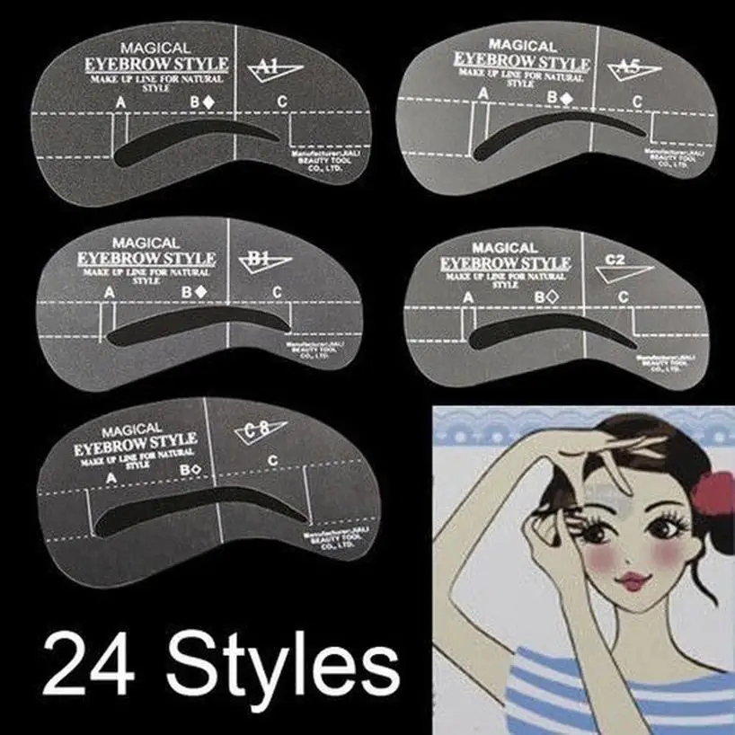24 modellen/sets van wenkbrauw wijziging sjabloon kit sjabloon vormgeven apparaat DIY gereedschap Thrush kaart raad slag sjabloon