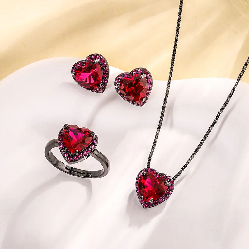 

Jewelry -Plated Red Corundum Heart-Shaped Black Gold Set Main Stone 9*9