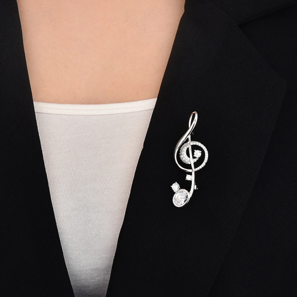 Stylish Minimalist Crystal Musical Note Brooches for Women Men Luxury Music Symbol Brooch Pin Concert Jewelry Lapel Pins