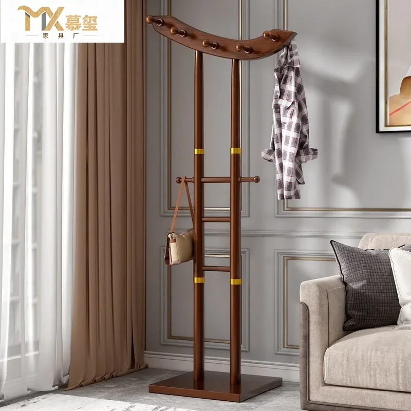 Creative solid wood coat rack household room hanger bedroom clothes rack living room new Chinese  floor vertical