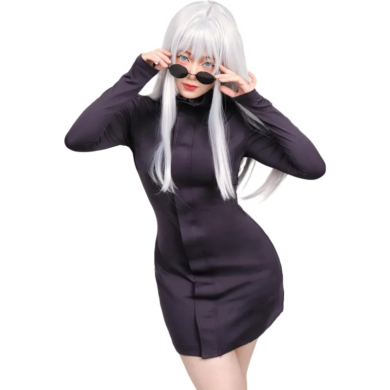 

Anime Gojo Satoru Cosplay Costume Black Dress Jumpsuit with Sunglasses Role Play Outfit for Women Halloween Carnival Party