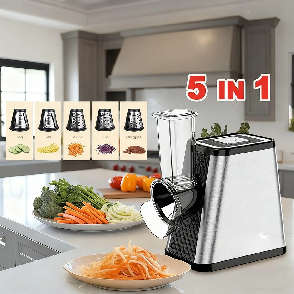Electric vegetable cutter 5-in-1 multi-functional shredding, slicing, grinding, porous vegetable cutter