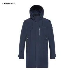 CORBONA-Chaqueta de invierno para hombre, abrigo cálido de gran tamaño a prueba de viento, cortavientos de negocios, desmontable, sección larga para mantener la Parka, novedad de 2023