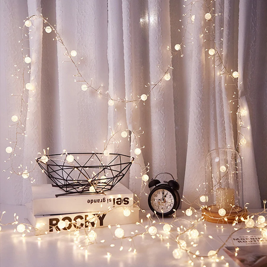 LED Firecracker Fairy Light Outdoor Waterproof Crystal Crackle Ball String Light For Christmas Tree Home Party Holiday Garden