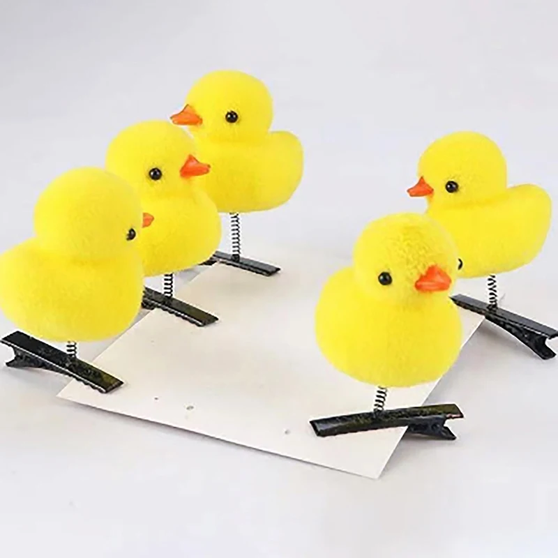 5pcs 2024 Cute Hair Clips Yellow Duck Chick Plush Headdress Spring Hairpin 3D Yellow Duck Plush Hairpin Christmas Gift