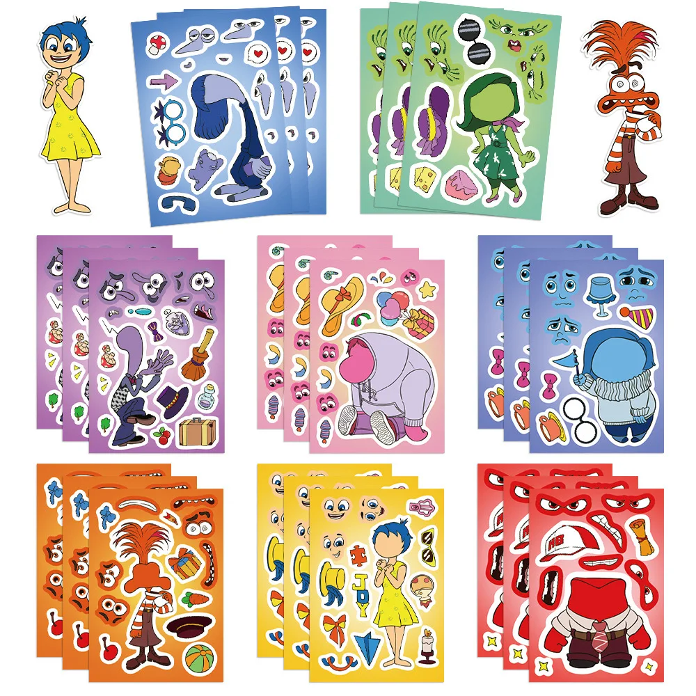 8/16/32Sheets Disney Movie Inside Out Make A Face Puzzle Stickers Kids Make Your Own DIY Game Children Jigsaw Education Toys