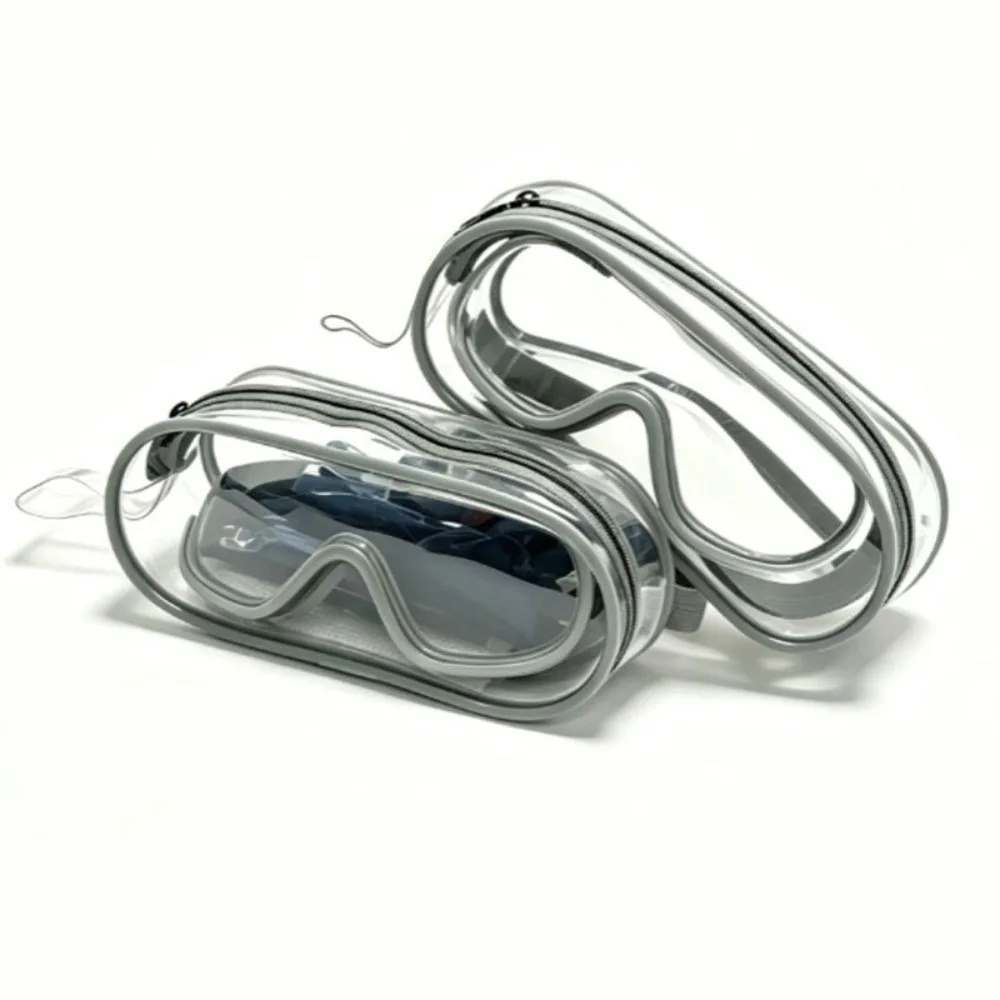 PVC Material Swim Goggles Case Breathable Fabric Transparent Design Protective Zipper Cover Compact Size Anti-Scratch Coating