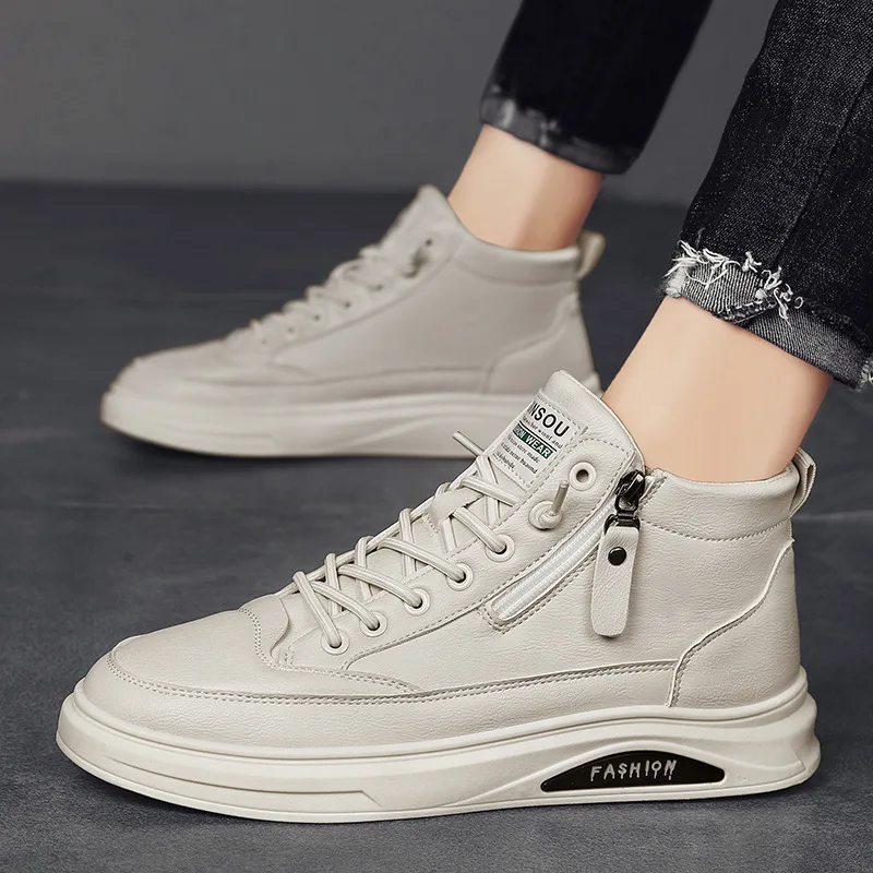 

Casual Fashion Cotton Flat Ankle Boots Business Outdoor Shoes Man Sneakers New Men Autumn High Top Leather