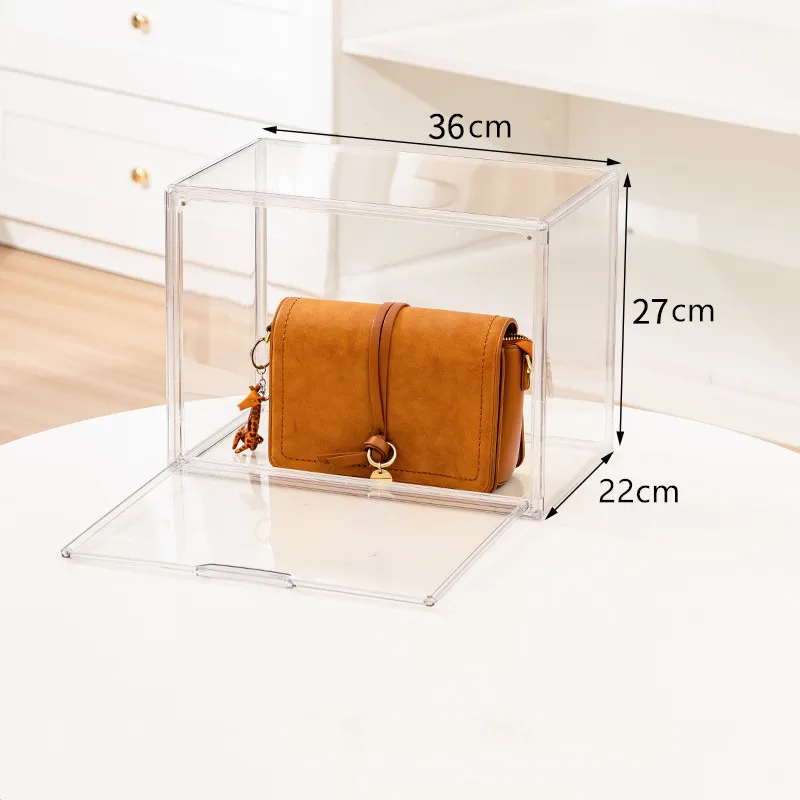 Boîte de rangement de sac à main en acrylique transparent pour femme, vitrine de nettoyage, sacs de 