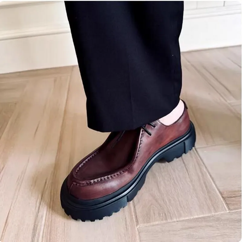 

2026 Coffee Formal Business Shoes for Men Handmade Cow Leather Men Platform Wedding Dress Shoes