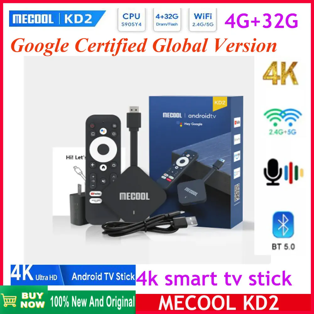 Mecool-reproductor multimedia KD2 para Tv, dispositivo con Android 11, certificado por Google, 4G, 32G, S905Y4, DDR4, 5G, WiFi, BT, AV1, Dongle