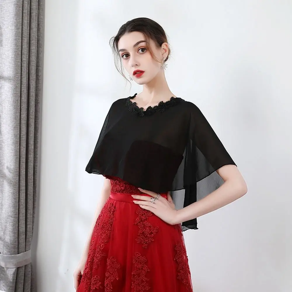 Mesh Bridesmaid Shawl New Solid Color Dress Accessory Veil Shawl Chiffon Cover Up Thin Shawl Women