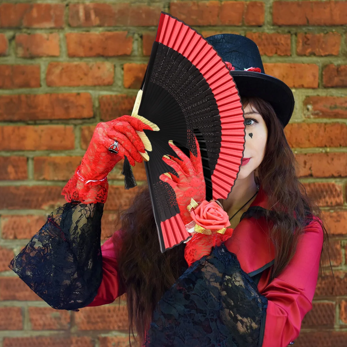 Handcrafted Hollow Red Folding Fan for Dance Performance Vintage Portable Fan Party Home Decor Gift Folding Fans