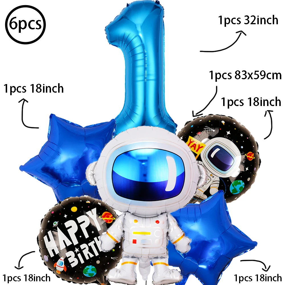 Outer Space Balloons Set Astronaut Balloon 32'' Blue Number Balloon Galaxy Theme Party Boy Birthday Party Decoration Supplies