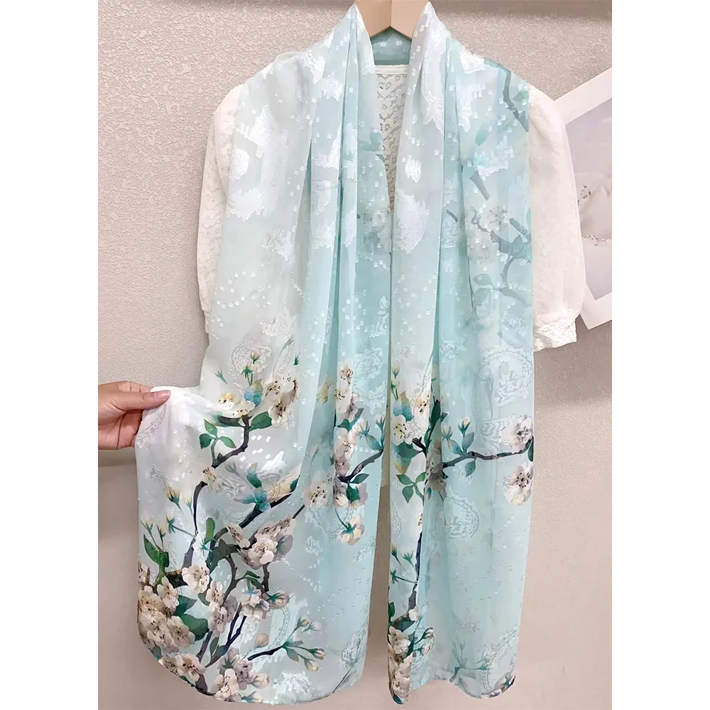 New Floral Silk Scarf Foulard Bandana Female Neckerchief Hijab Shawl Warps Bufanda Scarves for Women Pashmina Long Beach Stoles