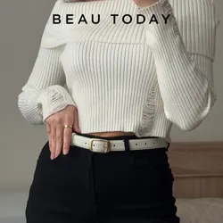 BEAUTODAY Simple Belts Women Genuine Cow Leather Solid Color Versatile Ladies Accessories Handmade 91106