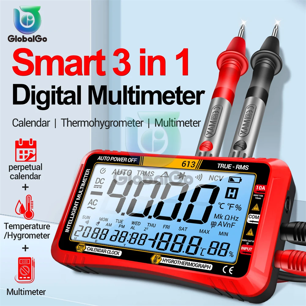Aneng 613 Multímetros Inteligentes dc ac Tensão Capacitor Tester 4000 Contagens 10a Atual 600v Voltímetro Teste Despertador Conjunto de Ferramentas