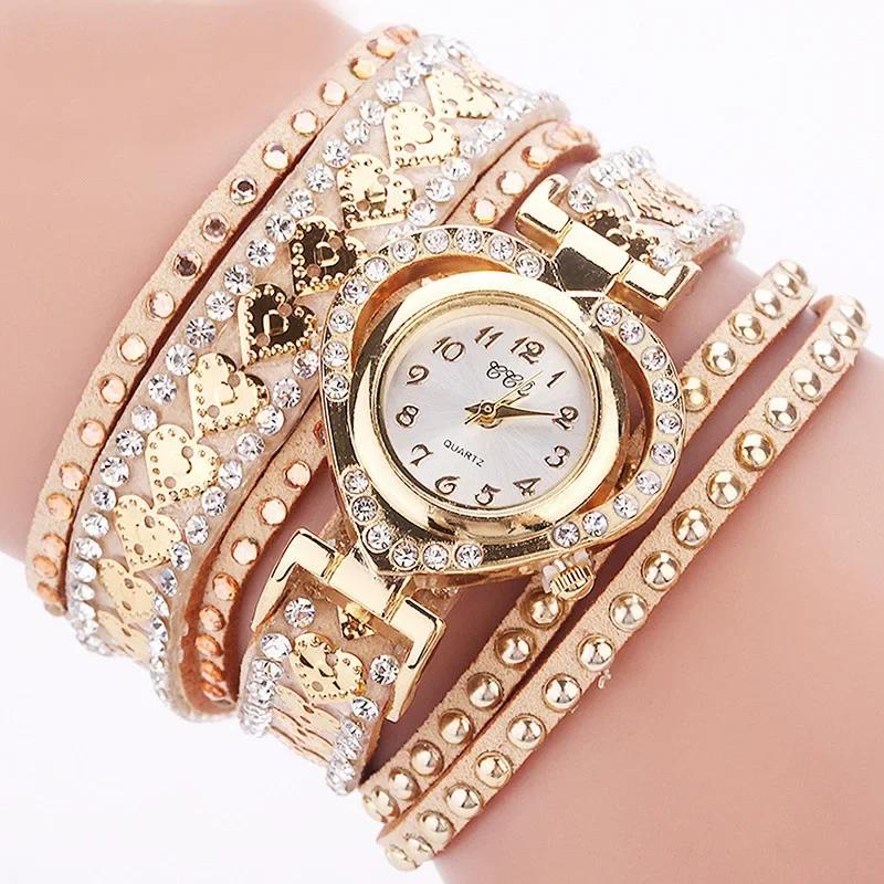 

High Quality Women Bracelet Watches Luxury Ladies Leather Quartz Rhinestone Wristwatches Clock Ladies Dress Watches Gift Zegarek