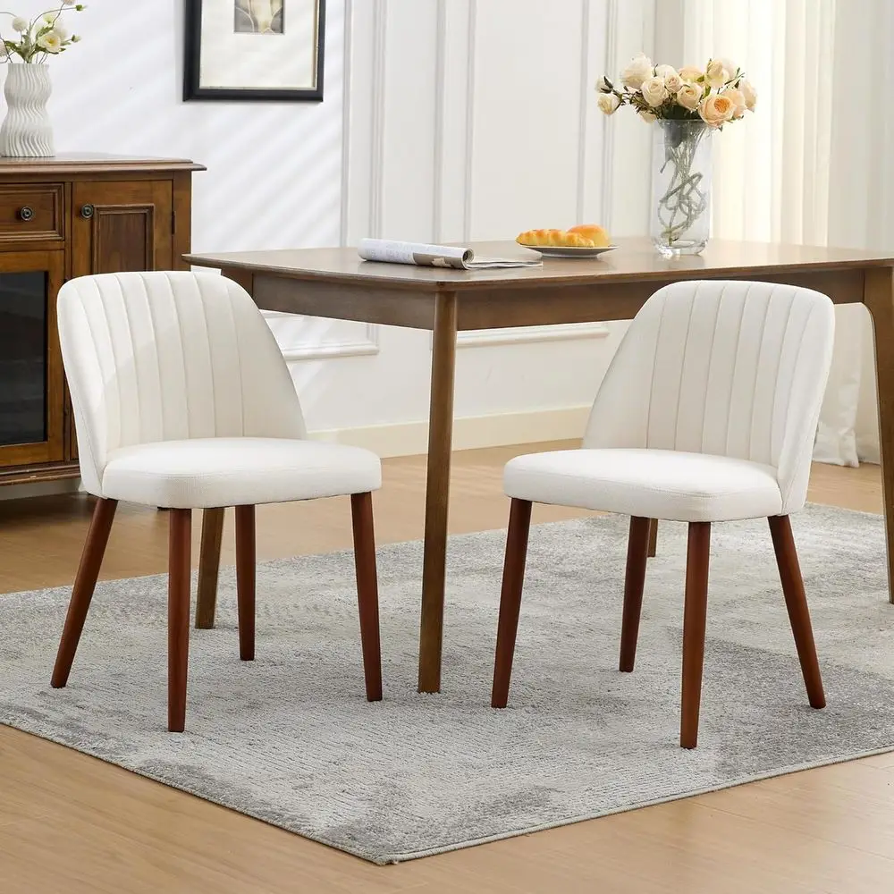 

Pair of Modern Beige Upholstered Dining Chairs with Padded Seats for Kitchen, Dining Room, or Cafe