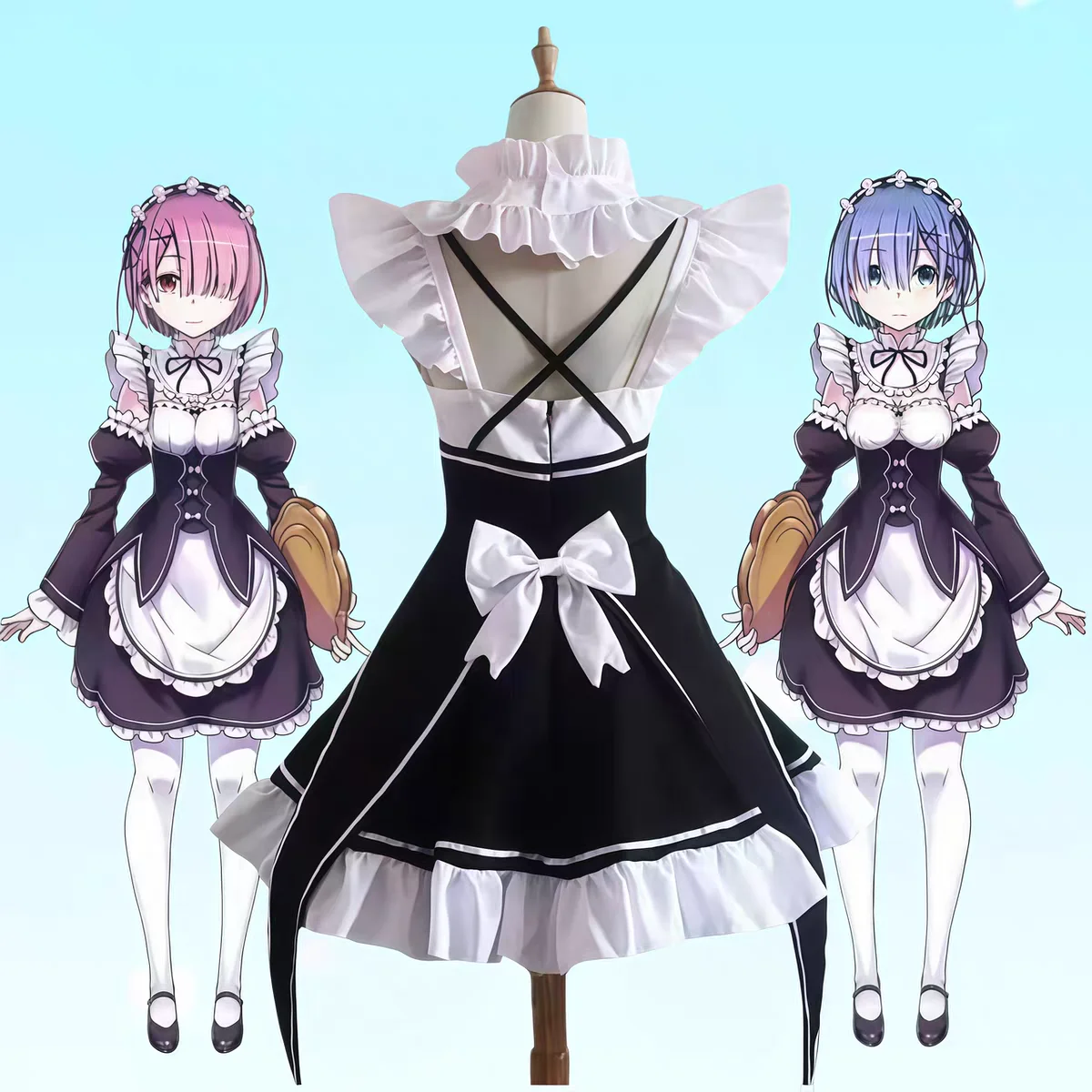 

Baby Clothes 110-170cm Realistic Anime Silicone Doll Baby Clothes Rem Maid Cos Clothes Bjd Anime Baby Cosplay Maid Suit