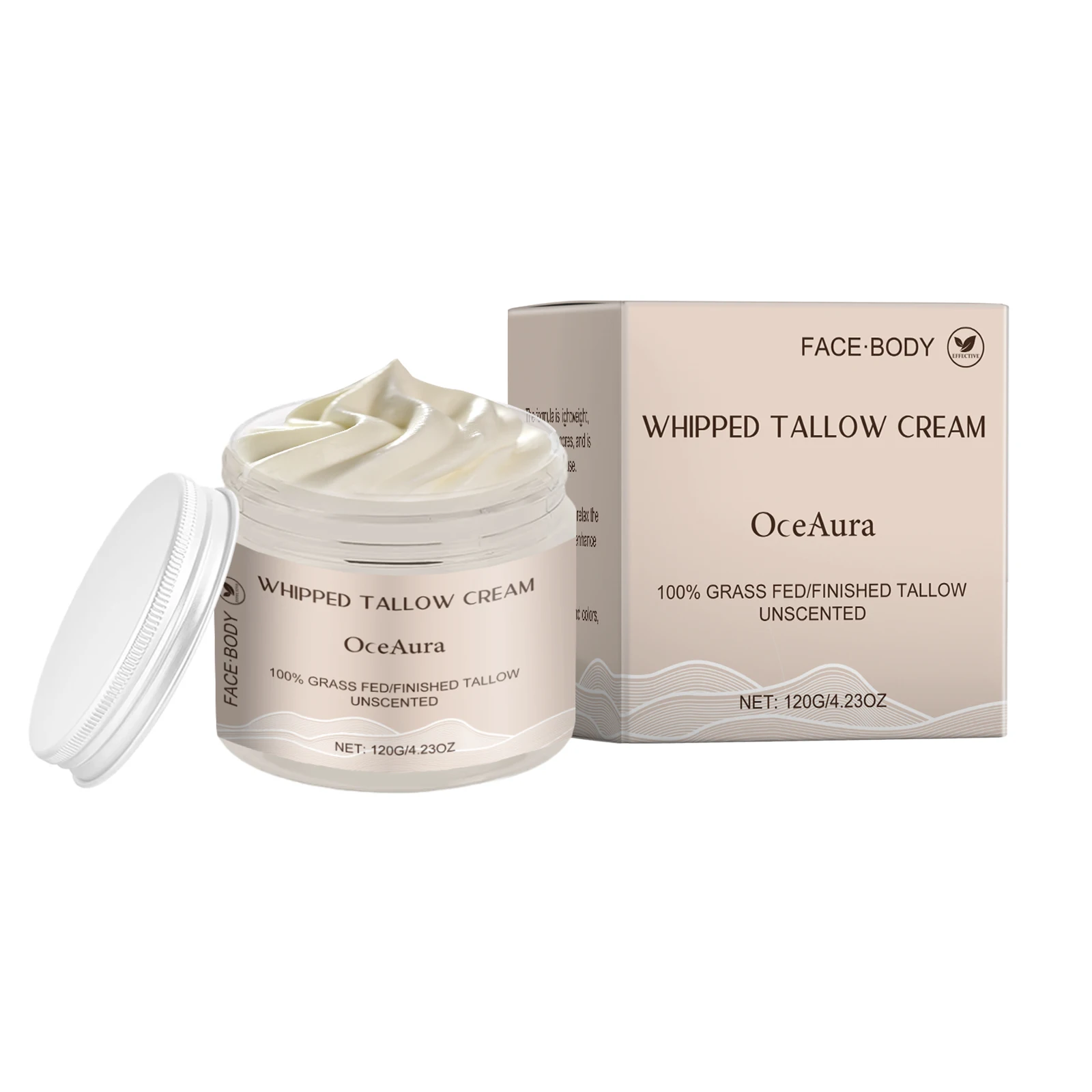 OceAura Grass Fed Beef Tallow كريم وجه تشديد حاجز الجلد إصلاح لينة ترطيب الوجه رفع كريم طويل القليل المخفوق 120 جرام