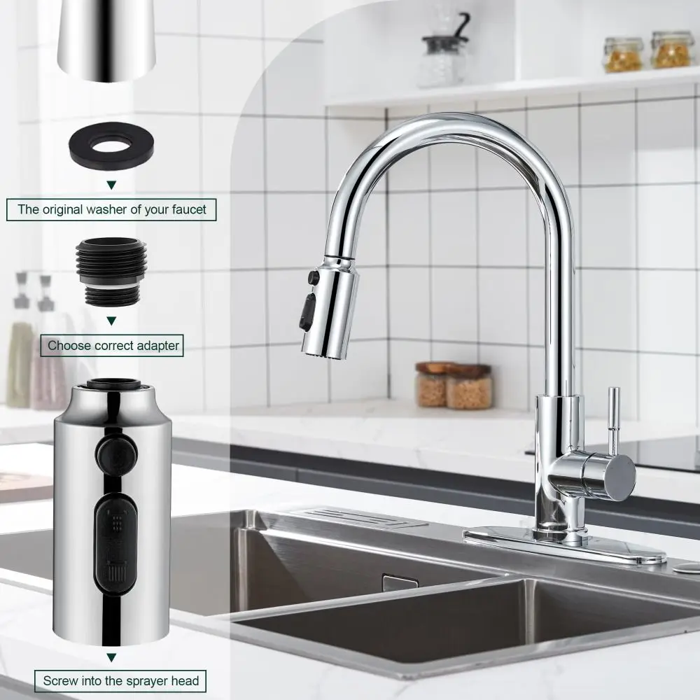 

Durable ABS Kitchen Faucet Spray Head Water Saving 3 Function Pull Out Sprayer Nozzle Brushed Nickel Dual Function