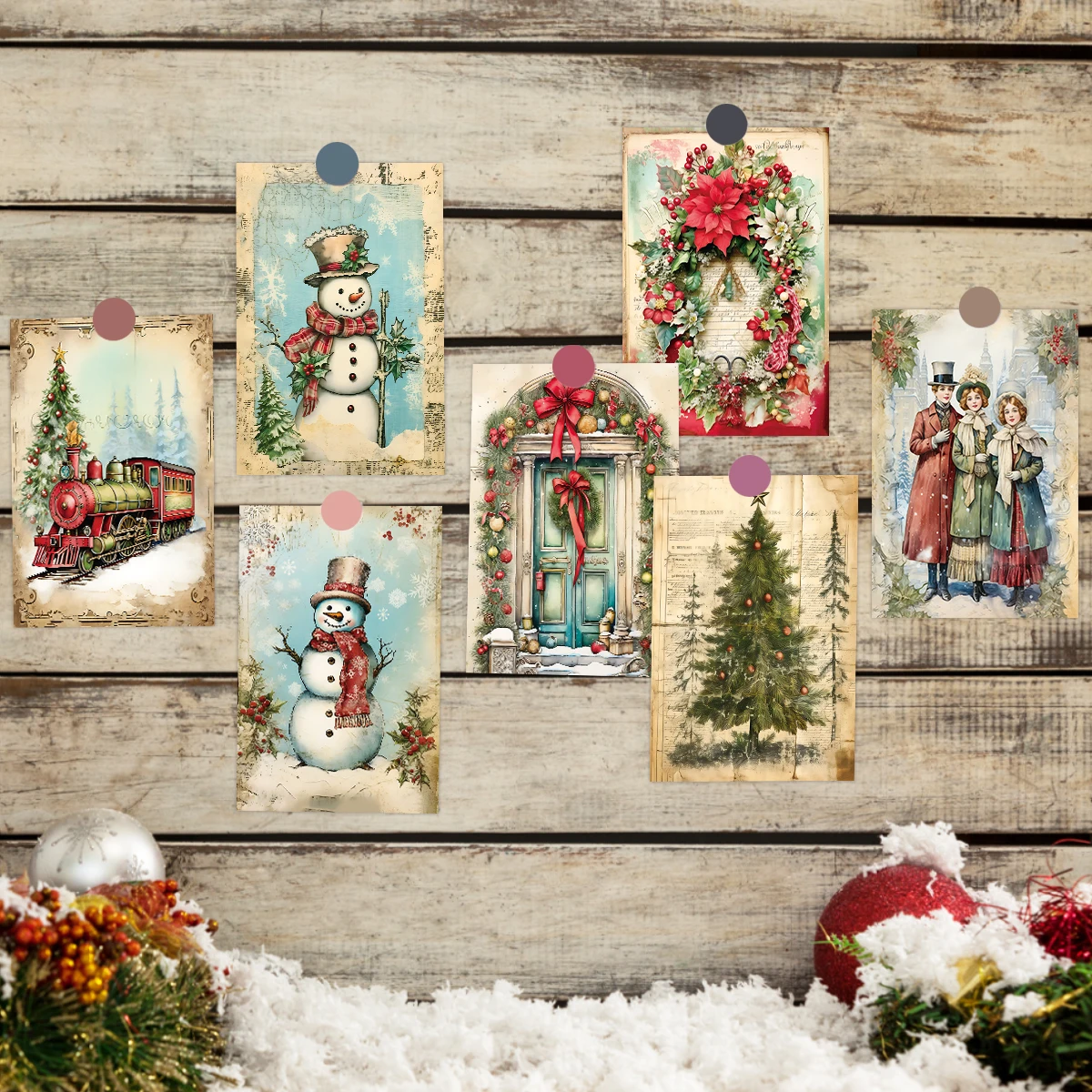 12 Stück Vintage-Weihnachtswandkarten mit Aufklebern – dekorative Karten für Weihnachten, Zuhause, Party, Wanddekoration, Scrapbooking, Geschenkanhänger und DIY-Handwerk – Detail 2