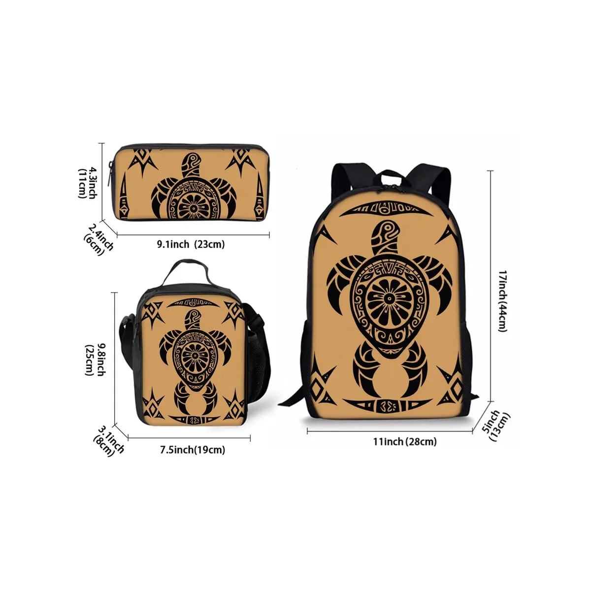 Sea Turtle Coral Print Three Piece Backpacks Set for Boy and Girls Best Gifts 2D Flat Cartoon School Bag for Children