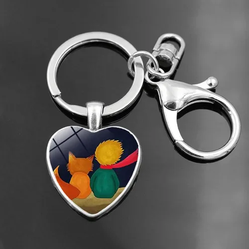 패션 귀여운 어린 왕자 여우 사랑 열쇠 고리 펜던트 시간 보석 하트 펜던트, 자동차 가방 다목적 여성 남성 열쇠 고리 