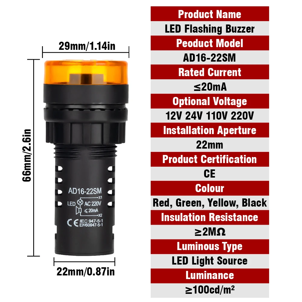 1Pc AD16-22SM 22Mm Panel Diameter 12V 24V 110V 220V Flash Signaal Rode Led actieve Zoemer Alarm Indicator Groen Rood