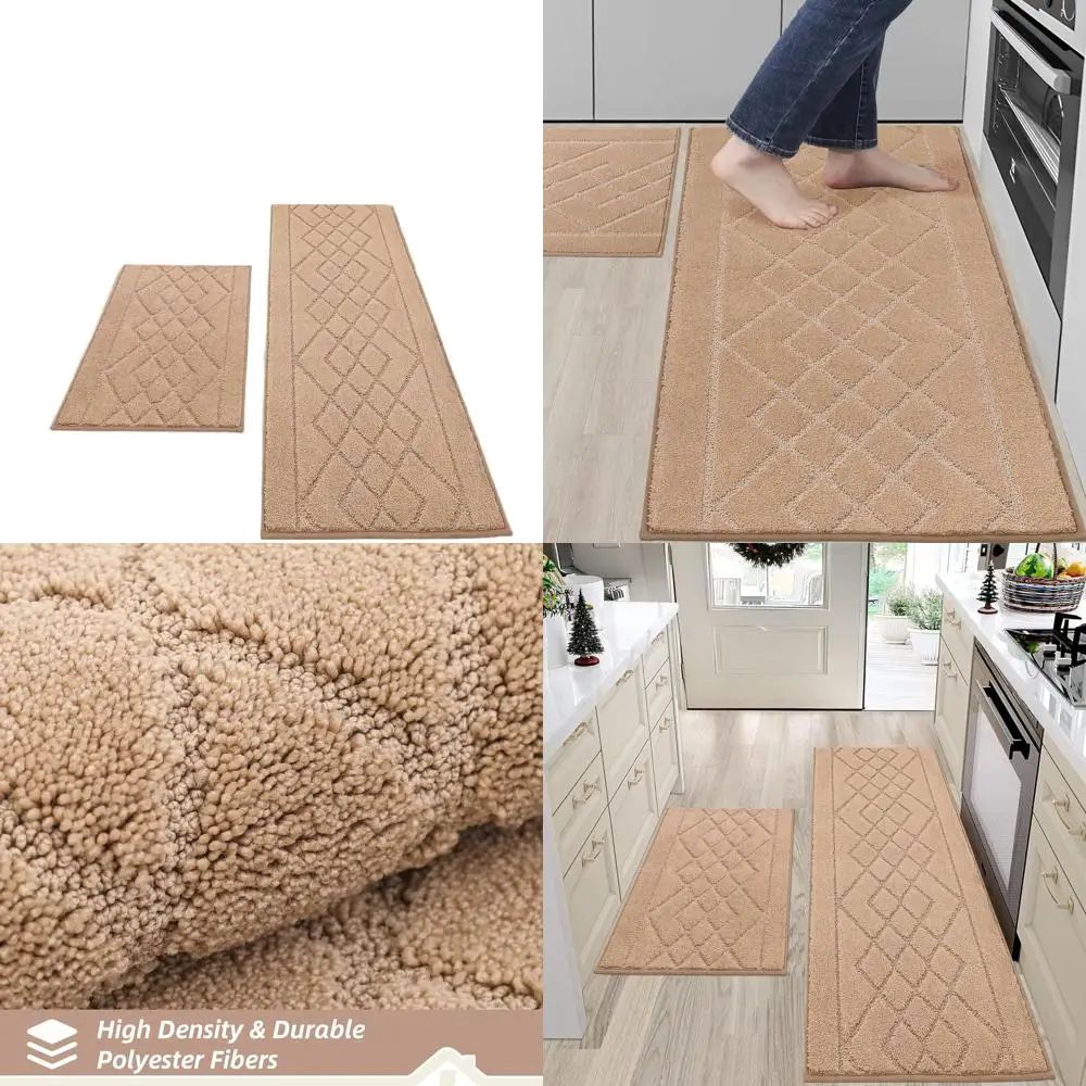 

Пара нескользящих моющихся кухонных ковриков, впитывающие мягкие коврики для пола, 20x30 и 20x48, бежевые