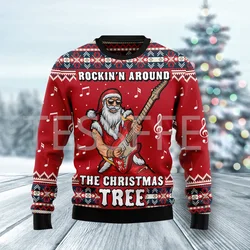 Pull de dessin animé à manches longues pour Noël, tatouage du père Noël, impression 3D, rétro, Harajuku, décontracté, automne, hiver