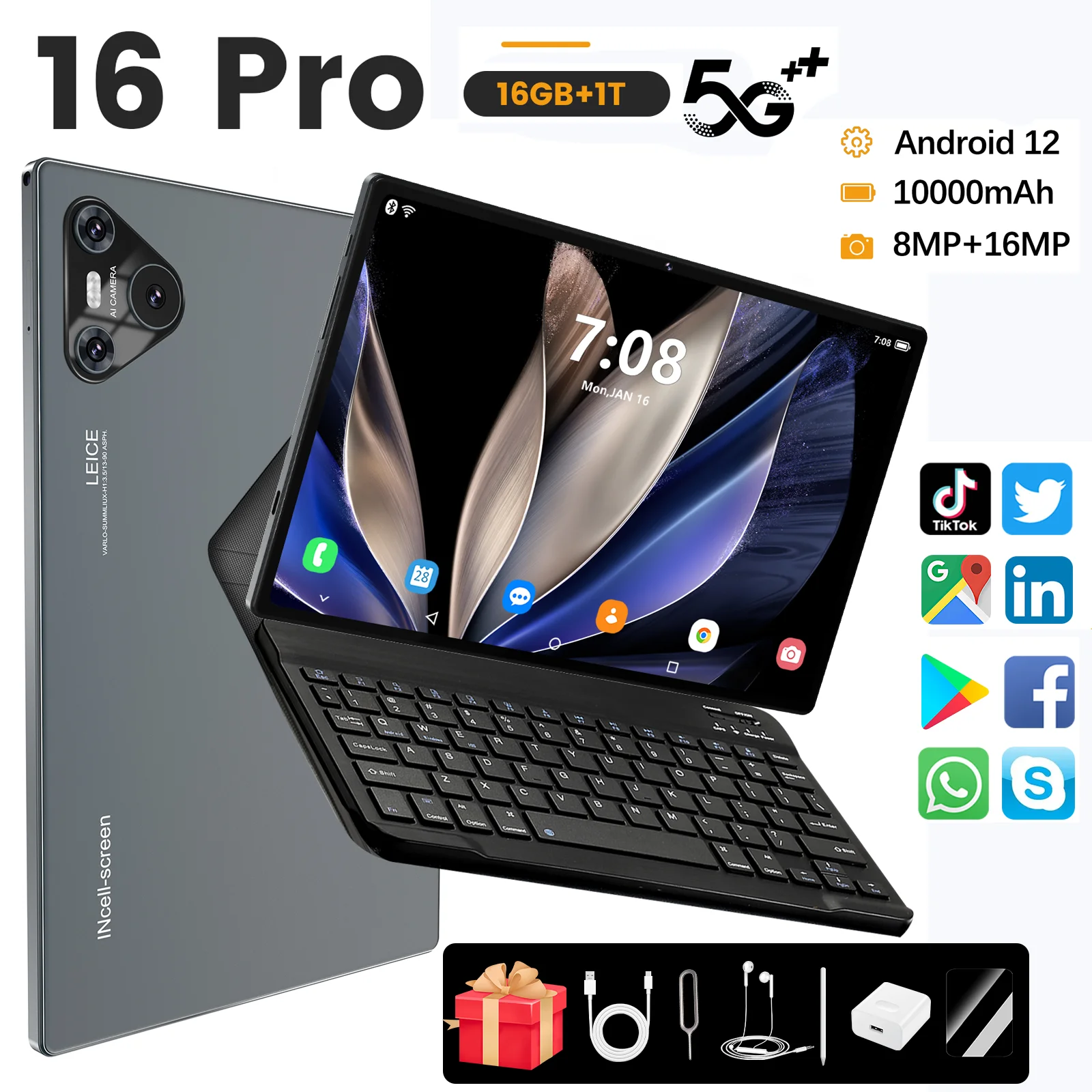 2024 Tablets Android 12 Pad 16 Pro 16GB+1TB Original Tablette Xioami 5G Dual SIM Card Or WiFi Global Version 10000mAh Tablet PC