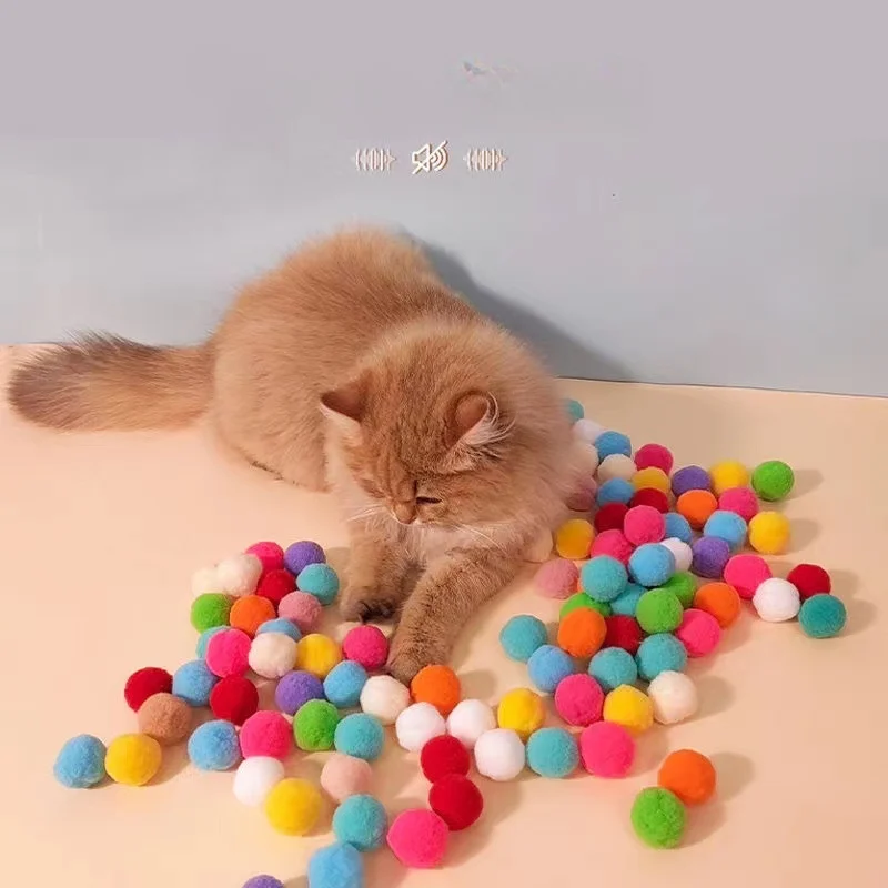 

Cat Toys Interactive Launch Creative Kittens Mini Pompoms Games Stretch Plush Ball Toys Cat Supplies Pet Accessories