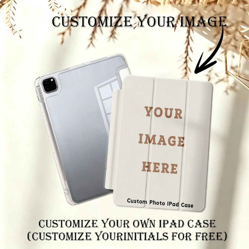 Custom iPad Trifold Case with Clear Back and Optional Pencil Holder, Personalized Cover for iPad Mini 6/A16 Models and More Mode