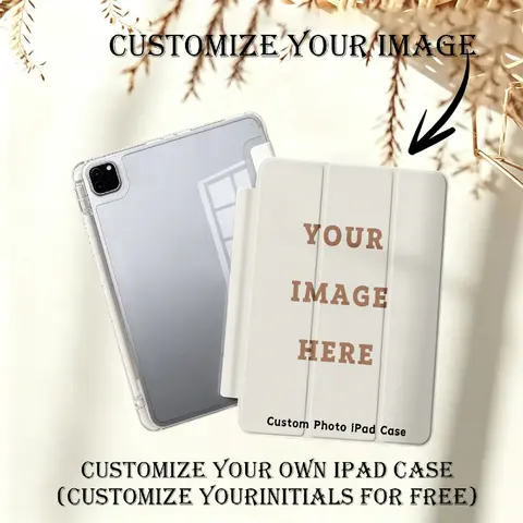 Custom iPad Trifold Case with Clear Back and Optional Pencil Holder, Personalized Cover for iPad Mini 6/A16 Models and More Mode