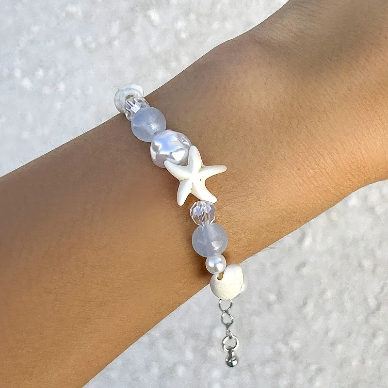 Fashionable Ocean Style Shell Starfish Crystal Beaded Bracelet Women\'s Beach Vacation Pearl Bracelet Bracelet