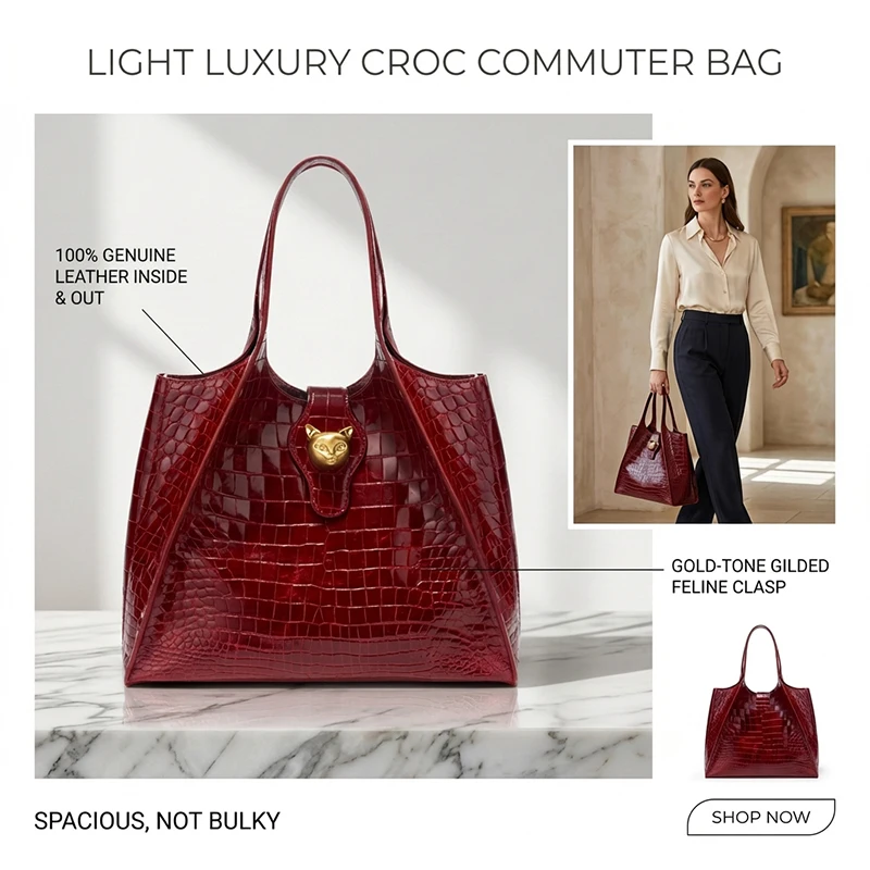 

Новинка 2025 года, легкая роскошная женская сумка-мессенджер из натуральной кожи с крокодиловым узором, универсальная сумка большой вместимости