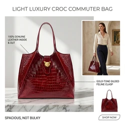 New 2026 Light Luxury Crocodile Pattern Genuine Leather Women's Messenger Bag Commuter Versatile Large Capacity Handbag